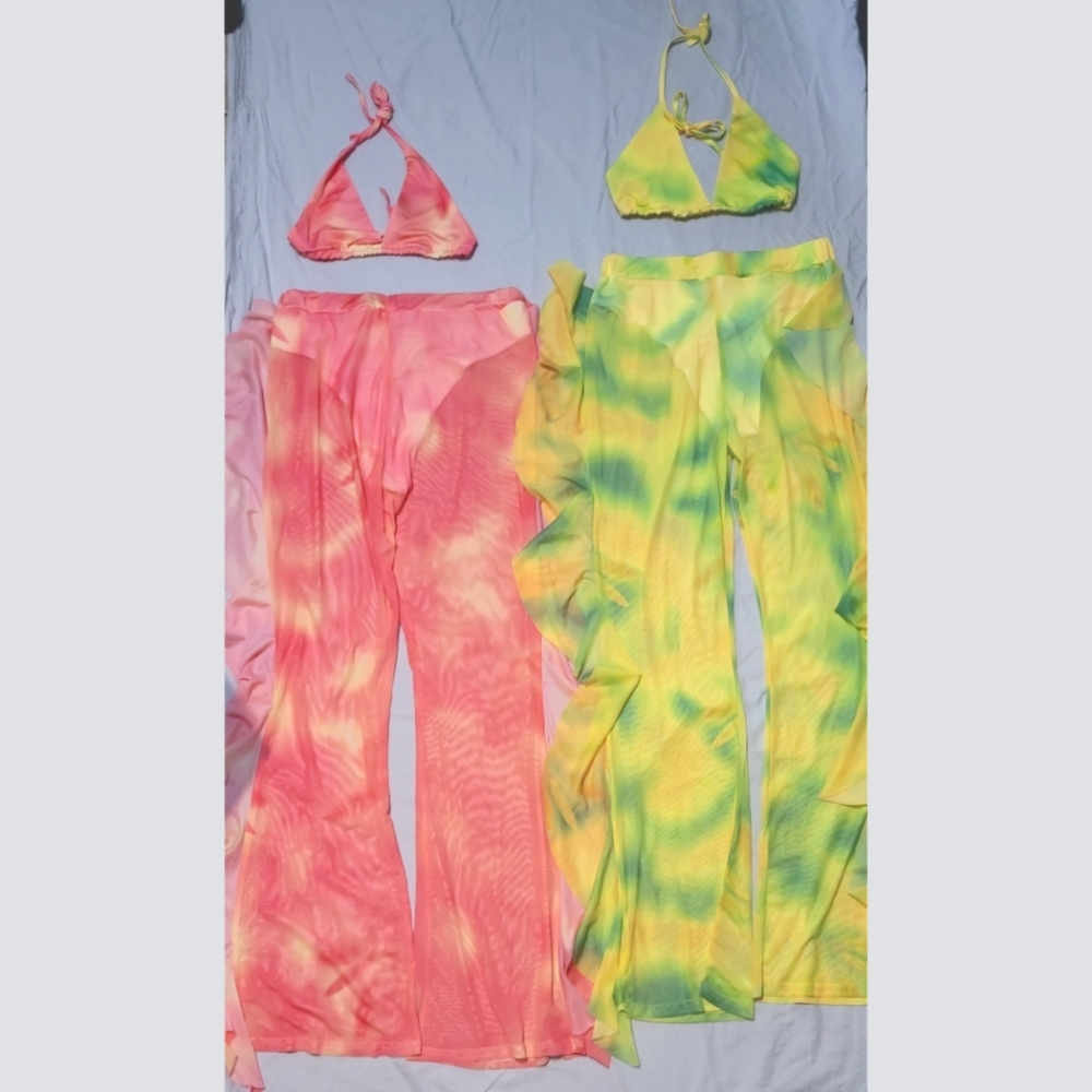 Women's Bikini Ruffle See Through Mesh Tie Dye Two piece